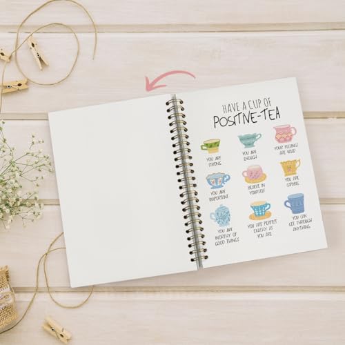 Funny Mental Health Notebook, Positivi-Tea Mental Health Journal for Women, Positive Mental Health Gifts, Therapy Journal for Mental Health, Spiral Notebook 5.5x8.3 Inch - color: Positivi-Tea - White