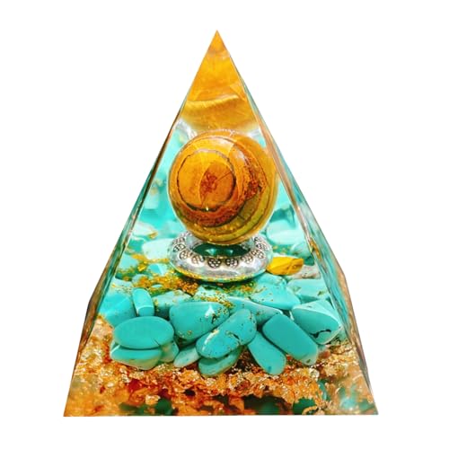 Orgone Pyramid Energy Generator,Natural Tiger's Eye&Turquoise Orgonite Crystal Healing Pyramids for Reduce Stress Chakra Reiki Healing Meditation Attracts Lucky and Success,Wealth&Health - color: Green1