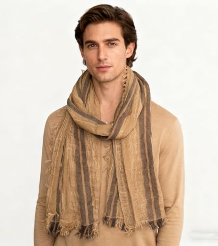 Artistic Retro Cotton And Linen Scarf, Plain Tie Dye Gradient Autumn And Winter New Soft Cotton Shawl - color: Shallow Camel