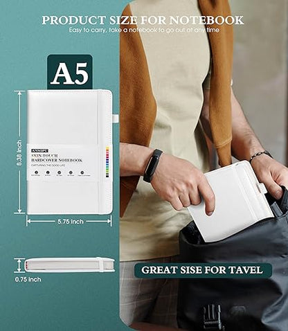 Ansopu Lined Journal Notebook for Writing, A5 100 GSM Thick Paper, Leather Hardcover Journal for Woman Men, Travel Journal Diary 160 Pages(5.75'' X 8.38'' White) - color: White