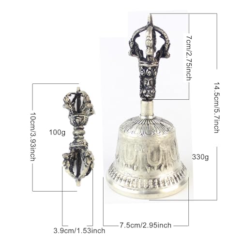 Meditation Hand Bell - Tibetan Buddhist Meditation Bell - Handmade Dharma Bell, Prayer & Meditation Hand Bell with Dorje Set | Tibetan Meditation Bell and Dorje for Reiki, Spiritual Clarity, Prayer