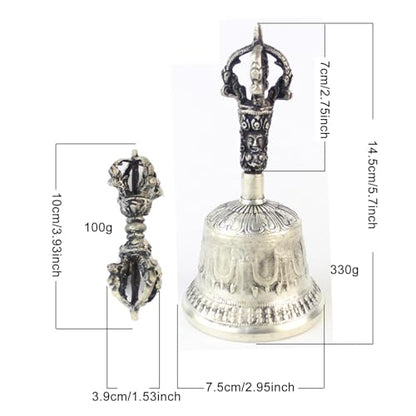 Meditation Hand Bell - Tibetan Buddhist Meditation Bell - Handmade Dharma Bell, Prayer & Meditation Hand Bell with Dorje Set | Tibetan Meditation Bell and Dorje for Reiki, Spiritual Clarity, Prayer