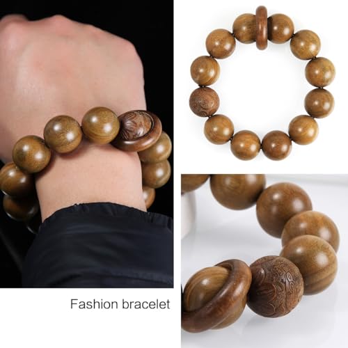 Handcrafted Neutral 12 Beads Natural Sandalwood Prayer Bead Chain Wrist Meditation Star Ring Circular Stress Relief bracelet Rosary Beads for men and women - color: Green sandalwood