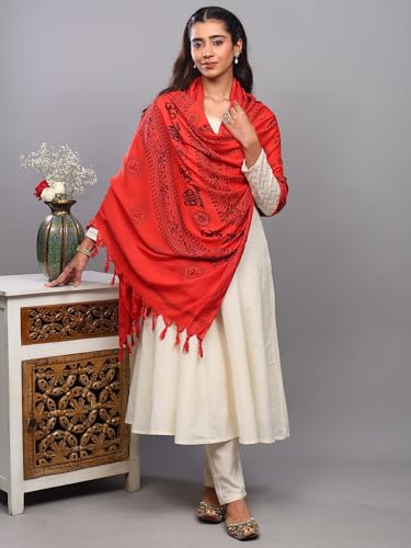 Exotic India Women's Polycotton Prayer Shawl with Printed Om Namah Shivai | Religious Pooja Mandir Wrap Stole, Scarves