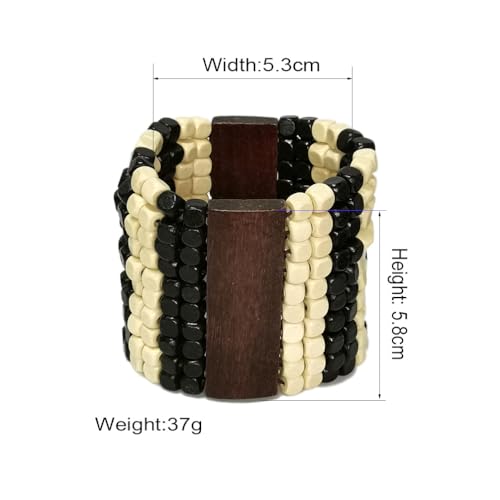 Stretch Wooden Beads Cuff Bracelets Multi Layered Natural Wood Beads Chunky Bangle Wooden Handmade Wide Bracelets Bohemia Jewelry for Women Men - color: C