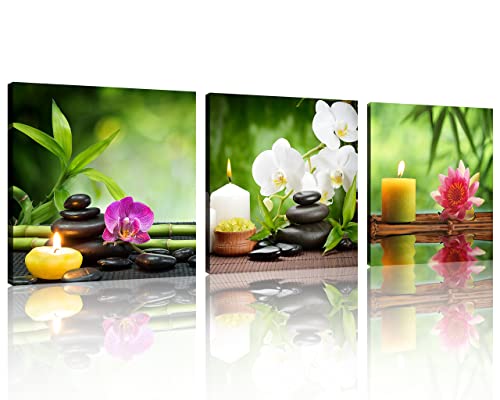 TutuBeer 3 Panel Spa Still Life with Aromatic Candles and Zen Stones Modern Wall Decor Home Decoration Gallery Canvas Wrap Giclee Print & Ready to Hang Stretched and Framed Each Panel 12x12inch - color: Spa Stone with Candle, size: 12x12inchx3