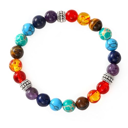 7 Chakra Reiki Healing Beaded Bracelet Stack Natural Stone Beads Bracelet for Anxiety Relief Spiritual Energy Yoga Stackable Jewelry for Women Men Meditation Relax Friendship Gift - color: 7 Chakra Stone