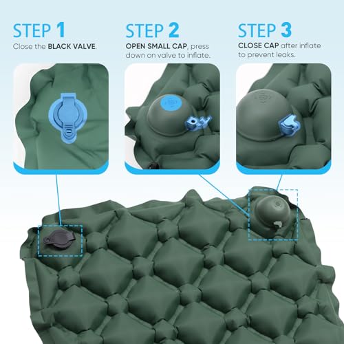 Sekey Inflatable Seat Cushion with Press Valve -2in Thick Airplane Seat Cushion, Ultra Portable & Lightweight, for Long Flights, Stadium, Camping, Office, Car Travel-Forest Green