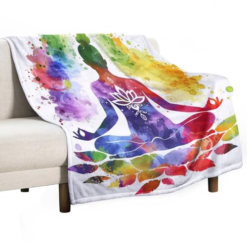 Mandala Yoga Watercolor Throw Blanket, Soft Cozy Warm Bohemian Meditation Fantasy Flannel Blankets for Sofa Couch Bed, 60x80 Inch - color: Mandala Yoga Watercolor, size: 60"x80"