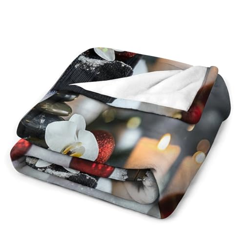 Zens Stones Snowflakes Throw Blanket, Soft Lightweight Cozy Warm Relaxing Spiritual Candle Flannel Blankets for Couch Bed Travel, 50"x70" - color: Zens Stones Snowflakes, size: 50"x70"