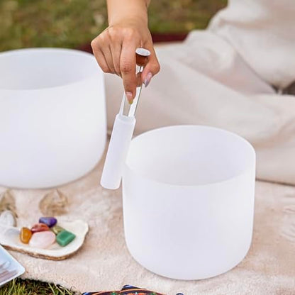 4 Pcs Singing Bowl Mallet And Silicone O Ring Set,Include 2 Acrylic Rubber Mallet Striker,2 Silicone Cushion for Playing Quartz Crystal Singing Bowls(White)