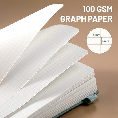 CAGIE Graph Paper Notebook- 320 Pages 100 GSM Graphing Grid Journal A5 Hardcover Leather Quad Ruled Notebooks for Engineering, Math, Work, Green - color: Green, style: Graph A5