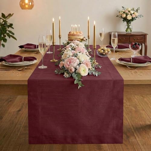 Luxe Shine™ by D'Moksha Red Garnet Table Runner 120 Inches Long, Elegant Silk Table Runner, Machine Washable, 14 x 120 Inch for Dresser, Dining- Summer, Father's Day - color: Wine Red, size: 14 X 120 Inch