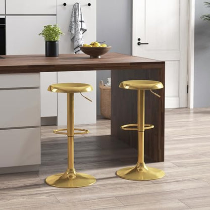 Adjustable Bar Stools Set of 2, Swivel Round Metal Airlift Barstools, Backless Counter Height Bar Chairs for Kitchen Dining Room Pub Cafe (Gold) - color: Gold, size: 2 pcs