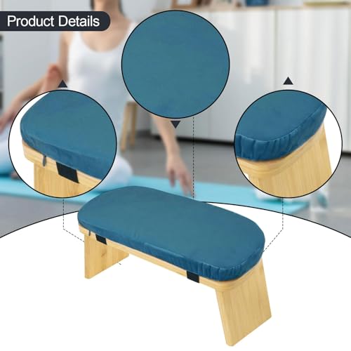 HouseVibe Meditation Bench Kneeling Stool Ergonomic Wood with Soft Cushion, Foldable, Portable Prayer Bench, Meditation Stool- Blue - color: Blue
