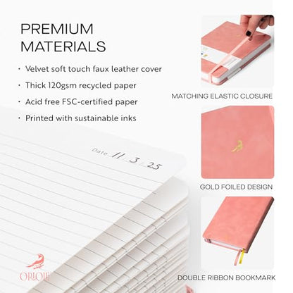 Oriole Vegan Leather Ruled Notebook - Pink | 176 Pages of Thick Lined Paper | Soft Touch Hardcover Journal (5 x 8 in) with Gold Foil Bird Design & Luxury Gift Box - color: Pink