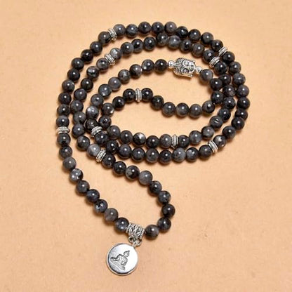 108 Mala Beads Bracelet/Necklace with Buddha Charm – Meditation Beads, Yoga Jewelry, Prayer Beads, Zen Necklace – Ideal Gift for Spiritual Practice - style: Labradorite