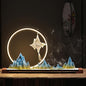 Landscape Desktop Decoration with LED Light Ring and backflow Incense Burner, Artificial Rockery Landscape on Solid Wood Base, Zen-Inspired Interior Decoration