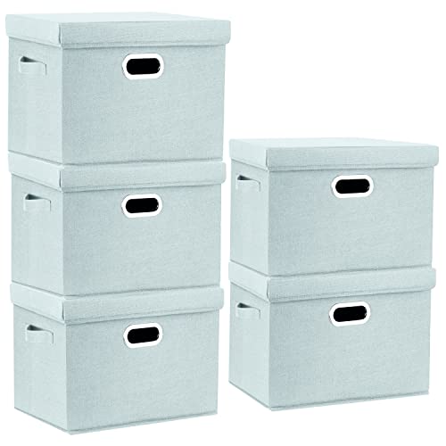 Large Storage Bins with Lids, Collapsible, Washable, Fabric Storage Boxes for Organizing, 17.3x11.8x11.4 inches, 5 Pack, Aqua Spring - color: Auqa Spring, size: 5-Pack Large