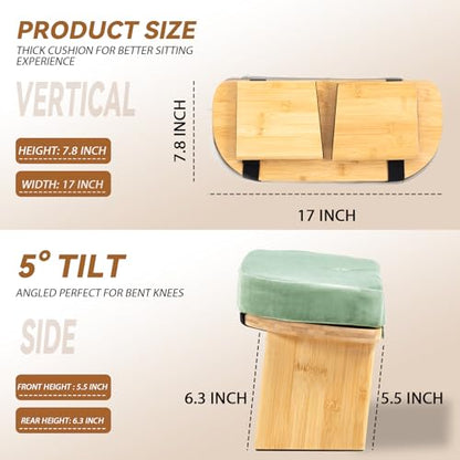 Meditation Bench, Bamboo Meditation Stool, Folding Kneeling Meditation Bench, Seiza Prayer Bench, Prayer Bench with Meditation Cushion, Kneeling Stool(Green-Bag) - color: Green-bag