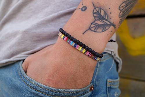 Made by Nami 2 Pcs Boho Surfer Bracelets for Men and Women Waterproof and Adjustable Beach Bracelets for Men and Women Set of 2 Beaded & Braided - color: Lava Beads & Yellow