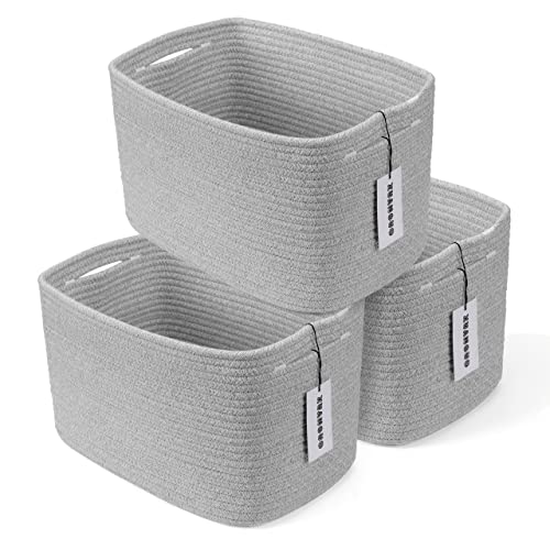 Cotton Rope storage Basket Bins Woven Basket for Organizing Shelves 15X10X9.3“ Rectangle Decorative Baskets For storage Clothes Toys Books Towels Square Wicker Nursery basket organizer 3 pack grey - color: Grey