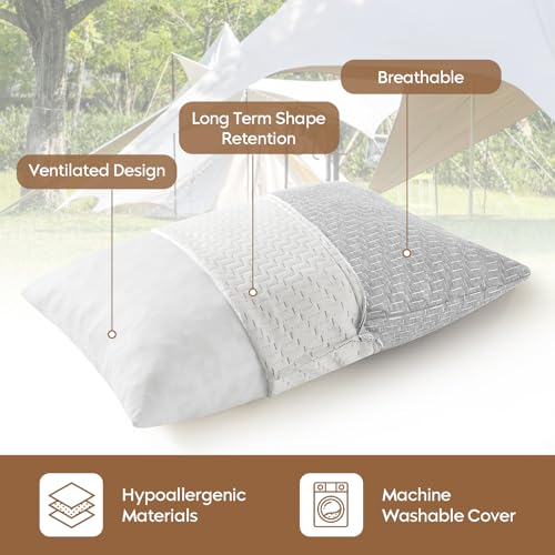 Camping Pillow Shredded Memory Foam Pillow, Compressible Travel Pillow Breathable Cover, Ideal Backpacking Airplane Hiking - color: Light Gray, size: S-16 X 12 Inch