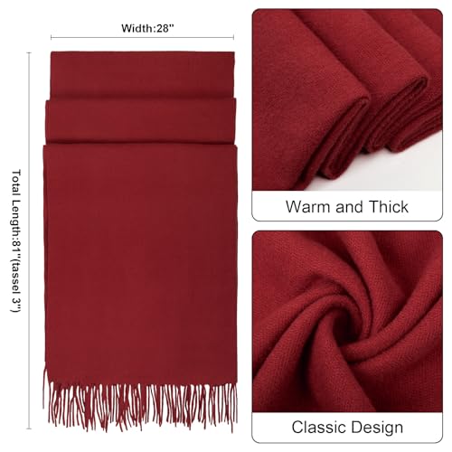 Winter Scarf for Women Pashmina Shawls and Wraps for Evening Dresses Wedding Party Bridesmaid Warm Long Scarves Shawl - color: Wine Red