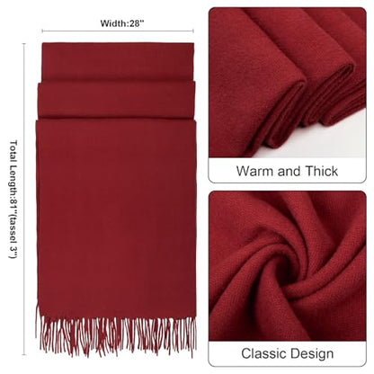 Winter Scarf for Women Pashmina Shawls and Wraps for Evening Dresses Wedding Party Bridesmaid Warm Long Scarves Shawl - color: Wine Red