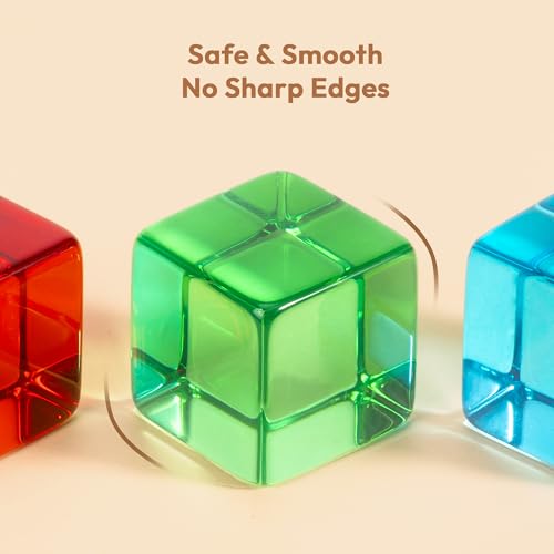 Woodtoe Large Building Blocks for Toddlers, Montessori Stacking Toys for 1 2 3 4 Year Old Baby Boys Girls, No Choking Hazard, Big Acrylic Gem Cubes Rainbow Blocks, STEM Sensory Toy Gifts for Kids 1-3 - style: 3 PCS Large Acrylic Blocks