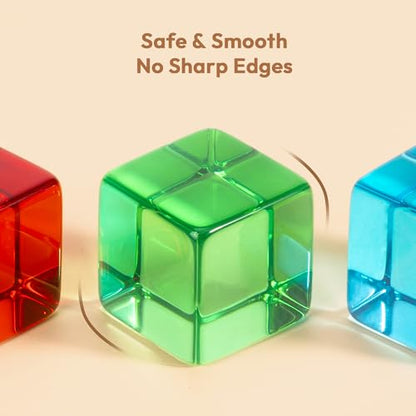 Woodtoe Large Building Blocks for Toddlers, Montessori Stacking Toys for 1 2 3 4 Year Old Baby Boys Girls, No Choking Hazard, Big Acrylic Gem Cubes Rainbow Blocks, STEM Sensory Toy Gifts for Kids 1-3 - style: 3 PCS Large Acrylic Blocks