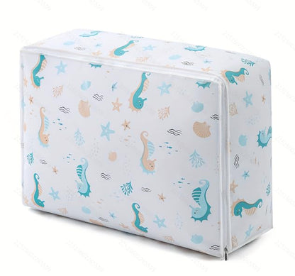 Large Capacity Clothes Storage Bag Organizer with Strong Zippers for Clothes, Quilts, Pillows (Seahorse) - style: Seahorse