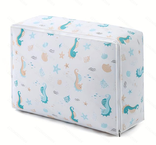 Large Capacity Clothes Storage Bag Organizer with Strong Zippers for Clothes, Quilts, Pillows (Seahorse) - style: Seahorse