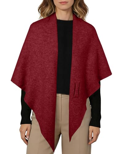 Women's Pashmina Shawl Wraps for Evening Dresses Wedding Bridal Open Front Poncho Cape Soft Large Scarf - color: Burgundy