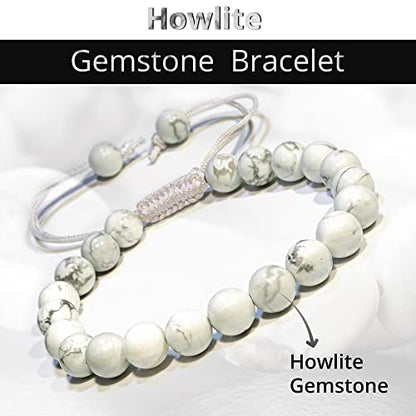 ANAYA AGATE Energy Protection Crystal Handmade Adjustable Bead Bracelet Perfect for Men, Women’s Christmas Gift - Gemstone Healing Stretch Bracelet Pulsera Para Hombre Mujer Stocking Stuffer - color: Howlite