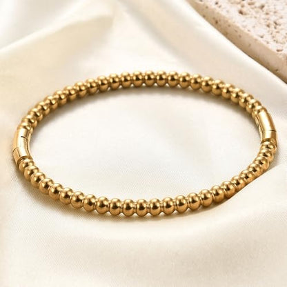 JAJAFOOK 5mm Bead Bracelet, Stainless Steel Simple Bangle, Minimalist Unisex Cuff, Silver Gold Rose Gold Titanium Jewelry - color: Rose Gold