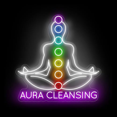 Aura Cleansing Neon Sign, Aura Clean Led Sign, Isha Yoga Neon Light, Meditation Led Light, Vipassana Wall Art, Mindfulness Home Wall, Pilates Studio Art Yoga Lover Gift, Psychic Chakras Healing Exercise - color: Aura Cleansing