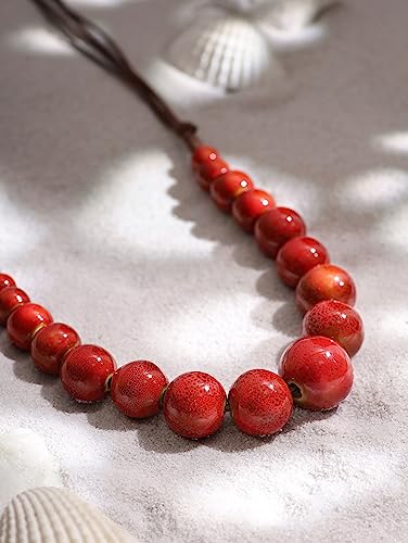 MINACHI Hippie Boho Colorful Ceramic Round Beads Strand Necklace, Bohemian Fashion Statement Jewelry Gift for Women - color: S04