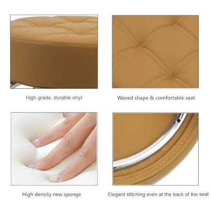 Low Height Rolling Stool - Heavy Duty Short Stool Chair with Wheels Low to Ground - Small Roller Seat for Home Office Garage Kitchen Repair Shop Mechanic Pedicure Library - Camel