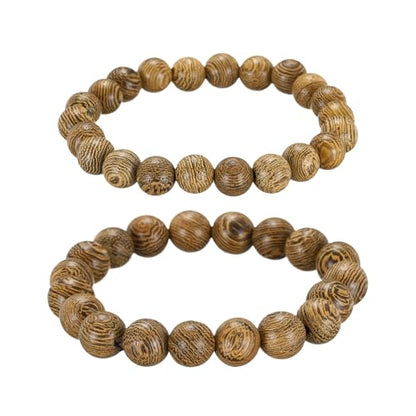 MECCANIXITY Pcs Prayer Beads Bracelet, Natural Wooden Bead Mala Bracelets Link Wrist for Men Women Beaded Stretch Crafts Bangle - color: Wenge Color