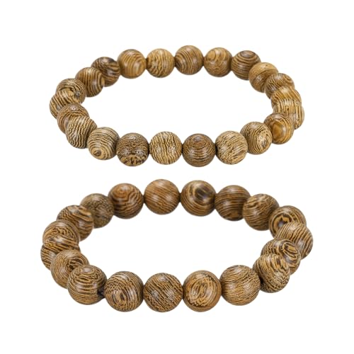 MECCANIXITY Pcs Prayer Beads Bracelet, Natural Wooden Bead Mala Bracelets Link Wrist for Men Women Beaded Stretch Crafts Bangle - color: Wenge Color