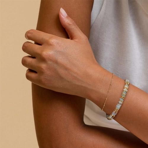 Beaded Bracelet for Women and Girl, Colorful Beach Boho Gems Bracelet 14K Gold Plated Stackable Handmade Bohemian Multicolor Natural Stone Bracelet - color: Amazonite