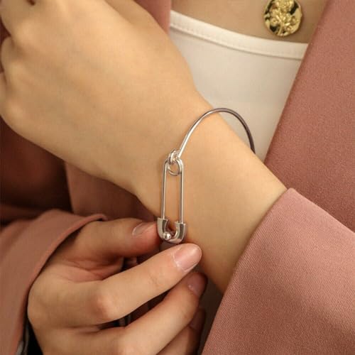 Gold Silver Link Bangle Bracelet for Women Simple Thin Cuff Bangle Bracelet Minimalist Jewelry - color: Silver