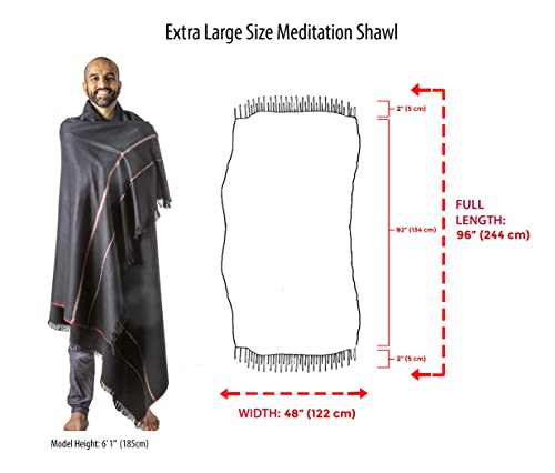 Versatile Premium Wool Blend Meditation Shawl - Large Unisex Prayer Wrap, Oversized Scarf & Yoga Blanket - color: Black
