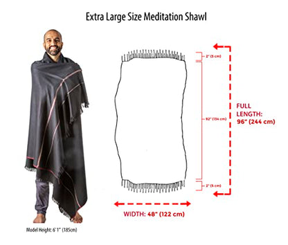 Versatile Premium Wool Blend Meditation Shawl - Large Unisex Prayer Wrap, Oversized Scarf & Yoga Blanket - color: Black