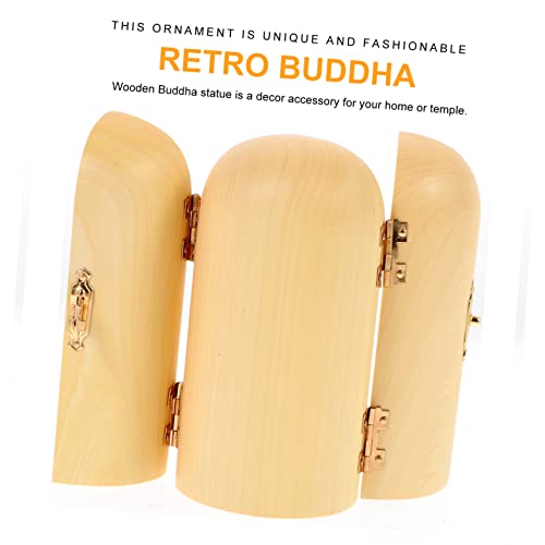 Wood Buddha Statue Figurine Yellow Cedar Tabletop Decor Zen Design Small Wood Carving for Home Decoration and Spiritual Serenity