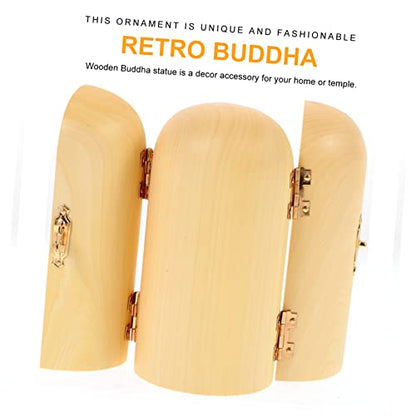 Wood Buddha Statue Figurine Yellow Cedar Tabletop Decor Zen Design Small Wood Carving for Home Decoration and Spiritual Serenity