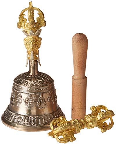 Tibetan Buddhist Meditation Bell And Dorje Set - Dharma Objects Bell Of Enlightenment From Nepal 7 Inches