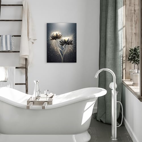 ketilly Black Lotus Canvas Print- Mystic Zen Wall Art with Gold Dust Effect, Modern Abstract Painting, Celestial Artwork for Living Room, Bedroom, Meditation Space 12''x15''