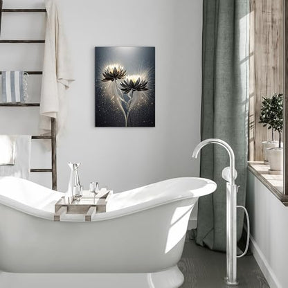 ketilly Black Lotus Canvas Print- Mystic Zen Wall Art with Gold Dust Effect, Modern Abstract Painting, Celestial Artwork for Living Room, Bedroom, Meditation Space 12''x15''